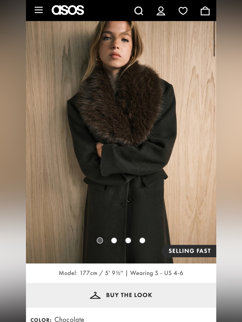 ASOS Classic Women's Brown Wool Coat with Fur Collar xs